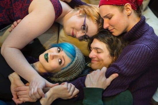 DERWOOD, MD -- JANUARY 20: From top left clockwise, Rachel Ruvinsky, 22; Sam Brehm, 21; Bennett Marschner, 26; and Hannah Schott, 22; pose for a photograph in Derwood, Maryland, on Wednesday, January 20, 2016. The group of friends carry on multiple relationships simultaneously. (Photo by Nikki Kahn/The Washington Post)
